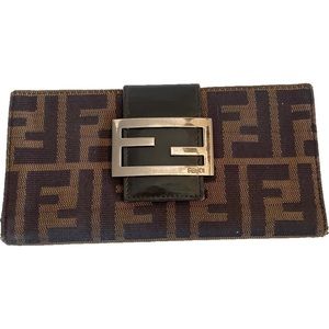 Fendi Long Wallet Zucca Logo Vintage Brown Flap 100% Authentic no box